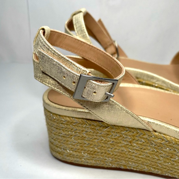 27 EDIT Jamari White Brushed Gold Leather Adjustable Strap Espadrilles Wedges - Picture 6 of 11